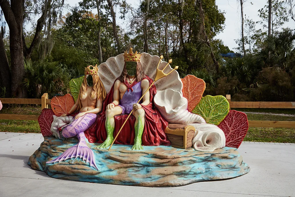 Mermaid and King Neptune sculpture at Weeki Wachee Springs State Park near Brookridge Florida